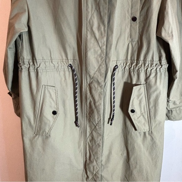 ZARA Sz M-L Trench Hooded Full Zip Snaps Drawstring Military Cargo Style Coat - Picture 4 of 15